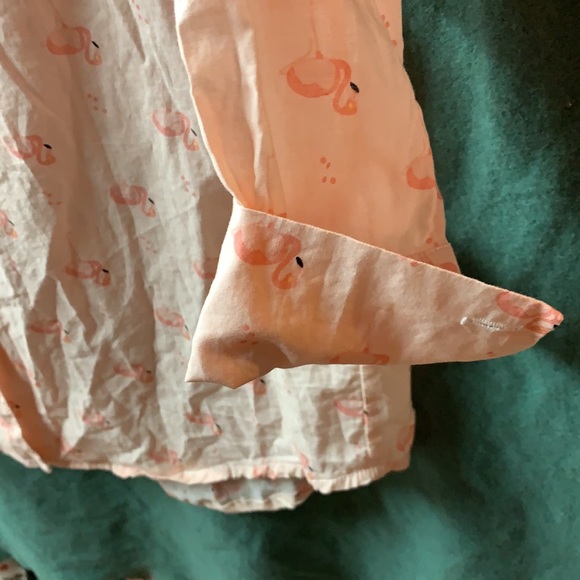 Cute vintage pink flamingo print button-down top L - Picture 5 of 17